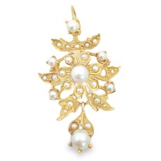 Estate Victorian 14kt Yellow Gold Seed Pearl Brooch/ Pendant