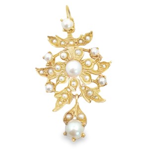 Estate Victorian 14kt Yellow Gold Seed Pearl Brooch/ Pendant