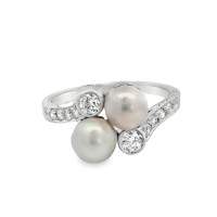 Estate Mid-Century Platinum Pearl And Diamond Bypass Ring