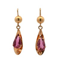 Estate Victorian 18kt Yellow Gold Tourmaline Drop Earrings