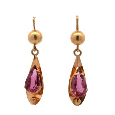Estate Victorian 18kt Yellow Gold Tourmaline Drop Earrings