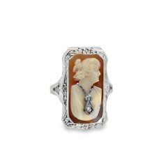 Estate Art Deco 14kt White Gold Cameo Ring