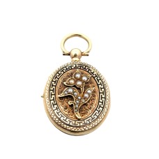 Estate Victorian 14kt Yellow Gold Black Enamel And Seed Pearl Locket