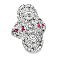 Estate Art Deco Platinum Diamond And Ruby Cocktail Ring