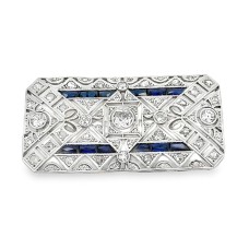 Estate Art Deco Handmade Platinum Topped 18kt Yellow Gold Sapphire And Diamond Brooch