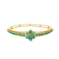 Estate Mid-Century 14 Karat Yellow Gold Tuquoise Cluster Bracelet