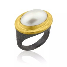 Lika Behar 24 Karat Yellow Gold Over Oxidized Silver "Pompei" Ring